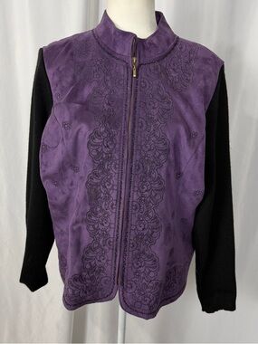 NWT Coldwater Creek Purple Faux Suede Embroidered Zip-Front Women's Jacket